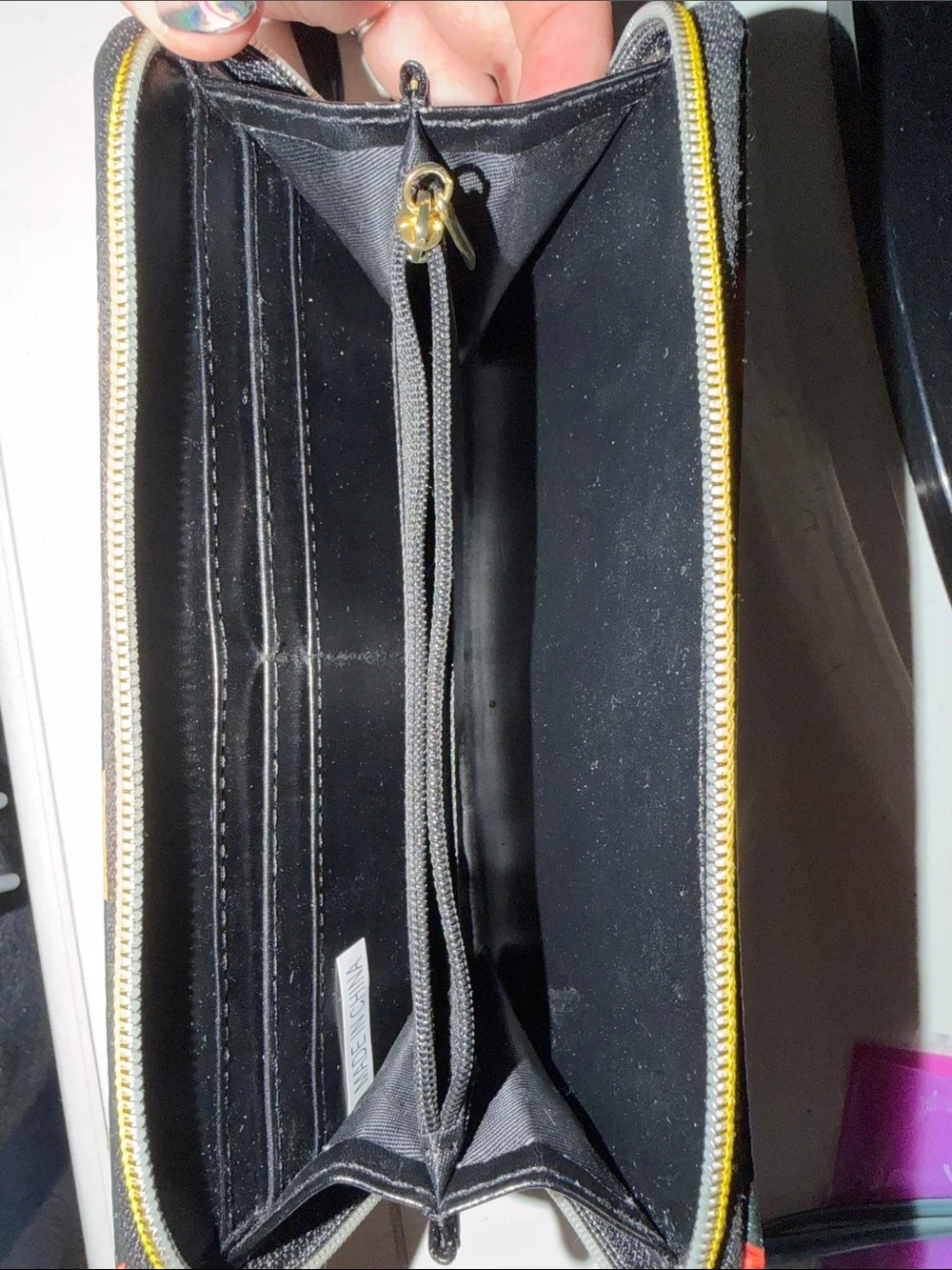 Black Strawberry Print Zip Wallet